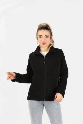 Kadın Balıkçı Fermuarlı Sweatshirt Siyah - Thumbnail