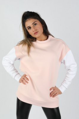 Kadın Kolları Renkli Sweatshirt Pembe - Thumbnail