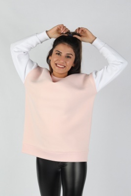 Kadın Kolları Renkli Sweatshirt Pembe - Thumbnail