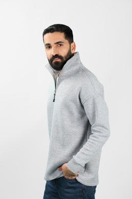 Unisex Balıkçı Yaka Gri Sweatshirt - Thumbnail