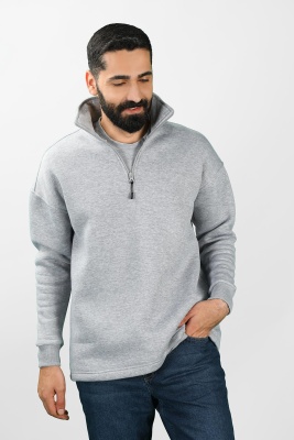 Unisex Balıkçı Yaka Gri Sweatshirt - Thumbnail