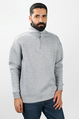 Unisex Balıkçı Yaka Gri Sweatshirt - Thumbnail