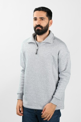 Unisex Balıkçı Yaka Gri Sweatshirt - Thumbnail